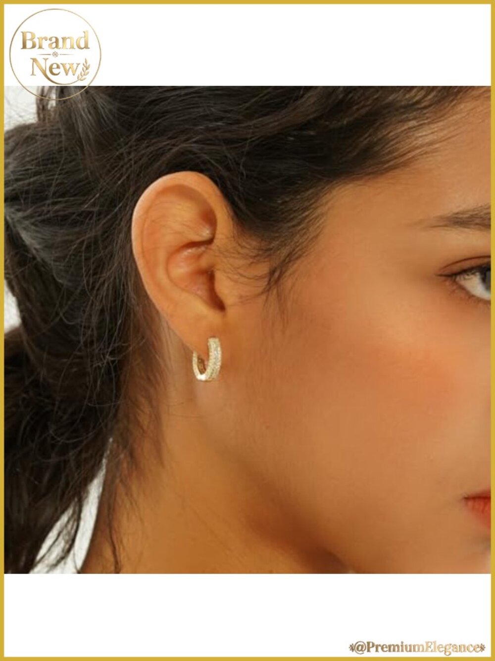 14K Gold Plated Huggie Hoop Earrings with Cubic Zirconia, Hypoallergenic, Unisex - Picture 3 of 6